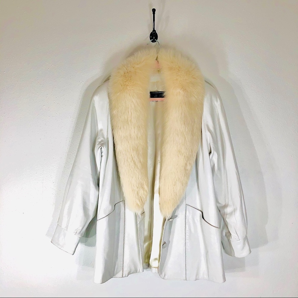 Vintage fox fur trimmed lamb leather coat